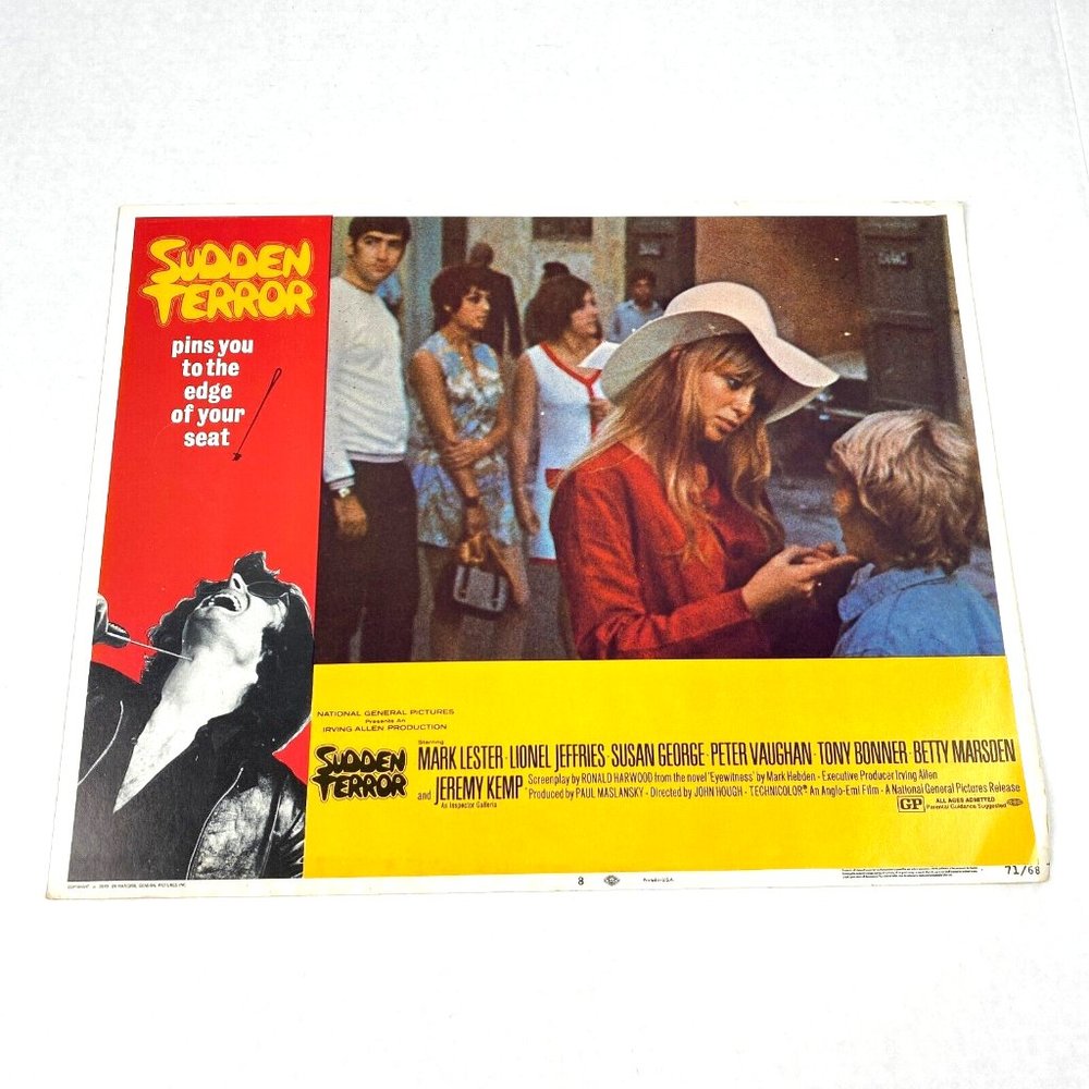 Sudden Terror Eyewitness 1971 Lobby Card Movie Poster Mark Lester‎ Thriller UK